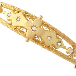Opal and Diamond, 9 ct Yellow Gold Bangle - Antique Victorian