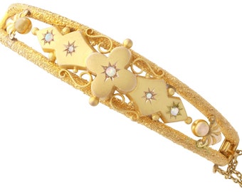 Opal and Diamond, 9 ct Yellow Gold Bangle - Antique Victorian