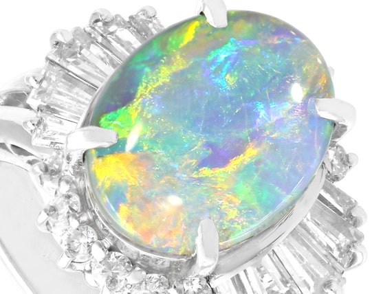 2.09ct Opal and 0.89ct Diamond, Platinum Dress Ri… - image 4