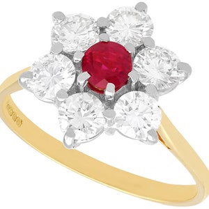 Vintage Ruby Cluster Ring with Diamonds in Gold
