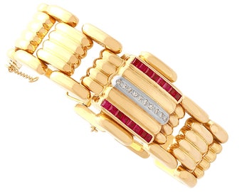 Vintage Art Deco Ruby Diamond Omega Watch: 18k Gold, Circa 1950