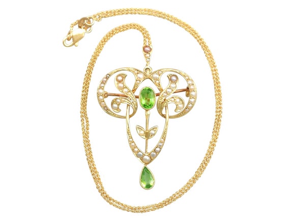 Antique Art Nouveau 1.01 ct Peridot and Seed Pear… - image 3