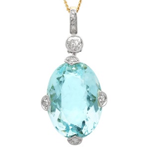 Antique 5.17ct Aquamarine, 0.36ct Diamond and 14ct Yellow Gold Pendant Circa 1910