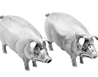 Sterling Silver Pig Salt and Pepper Shakers - Antique Edwardian