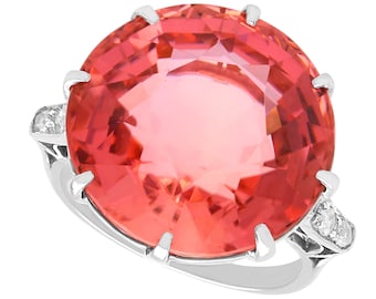 Antique 16.41Ct Pink Tourmaline and 0.12Ct Diamond, 18ct White Gold Dress Ring