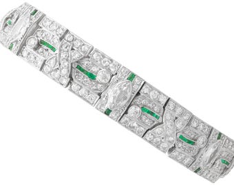Art Deco Emerald Diamond Platinum Bracelet, Circa 1925