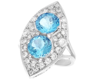 Vintage French 3.03ct Aquamarine and 1.42ct Diamond 18ct White Gold Marquise Ring Circa 1950