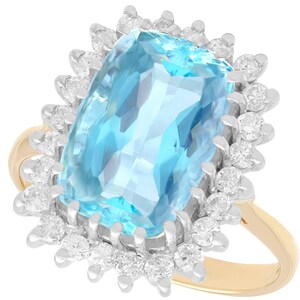 4.56ct Aquamarine and 0.42ct Diamond, 18ct Yellow Gold Dress Ring - Vintage 1990