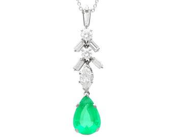 Vintage 2.80ct Emerald and 1.04ct Diamond, Platinum Pendant Circa 1990