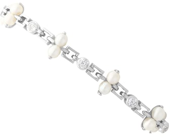 Vintage 0.82ct Diamond and Natural Pearl Bracelet in Platinum