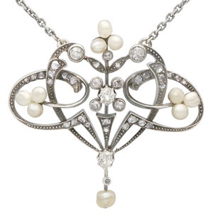 Perla natural y diamante de 0,94 ct, colgante de oro amarillo de 9 ct - Victoriano antiguo