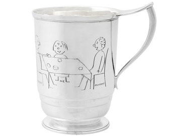 Sterling Silver Christening Mug - Art Deco Style - Vintage