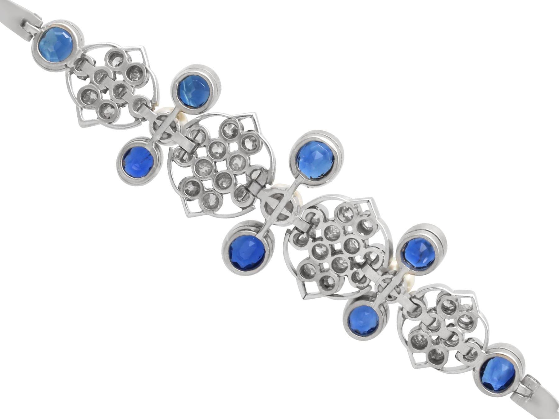 Antique 4.23ct Sapphire Bracelet With 1.51ct Diamond and Pearl in