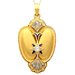 Antique 0.45ct Diamond, Enamel and 16ct Yellow Gold Locket Pendant Circa 1880