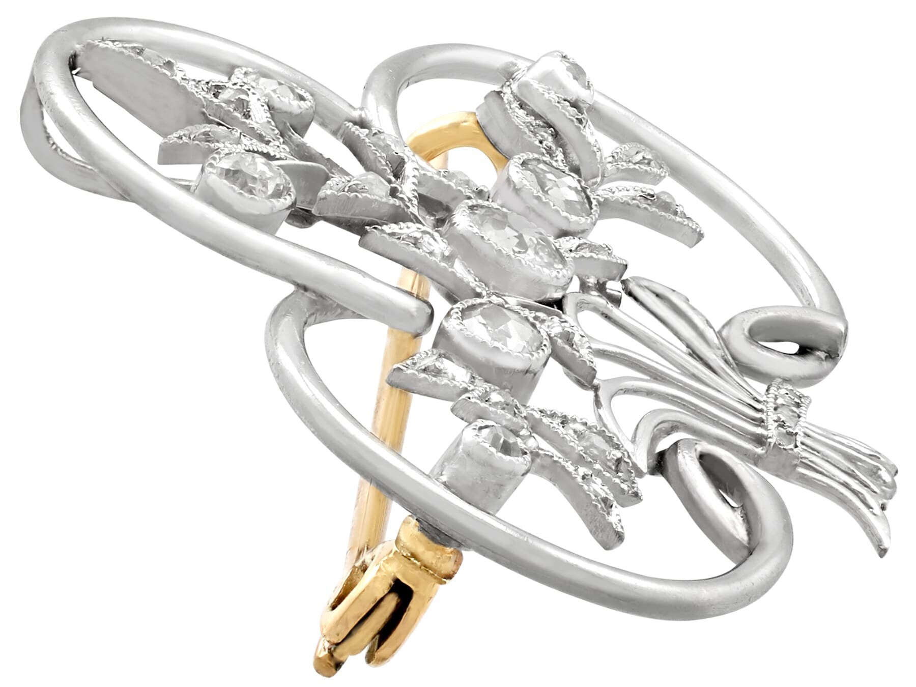 アンティークブローチ 0.74カラットのダイヤモンドとプラチナのブローチ - アンティーク