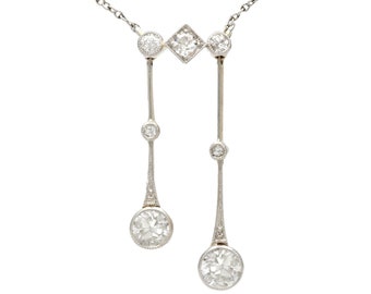 Antique 0.56ct Diamond and 15k Yellow Gold, Platinum Necklace