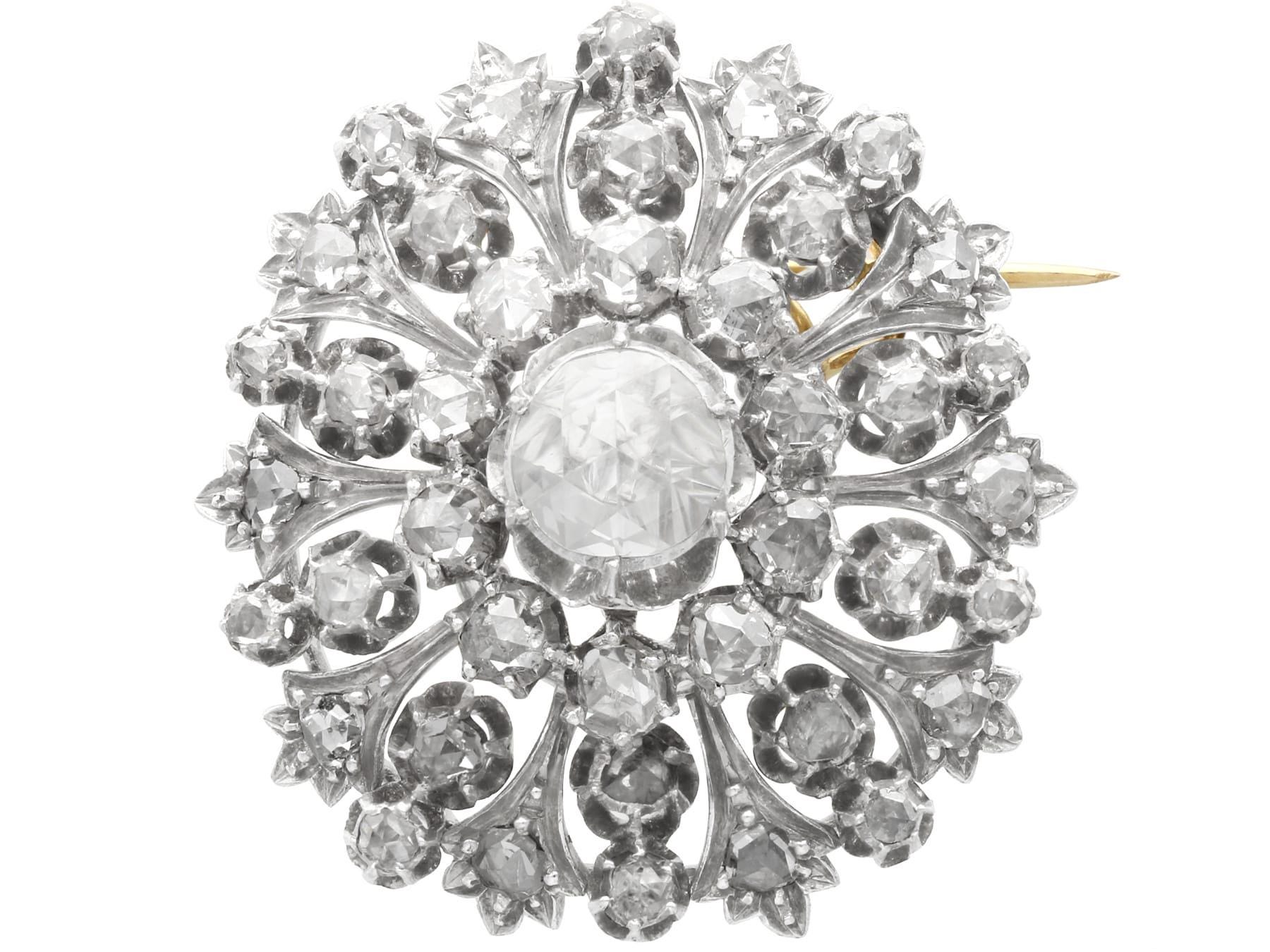 Broche Ancienne En Argent - Avec Rose En Diamant Taille Rose - Longueur 8 Cm - Occasion Très Bon état