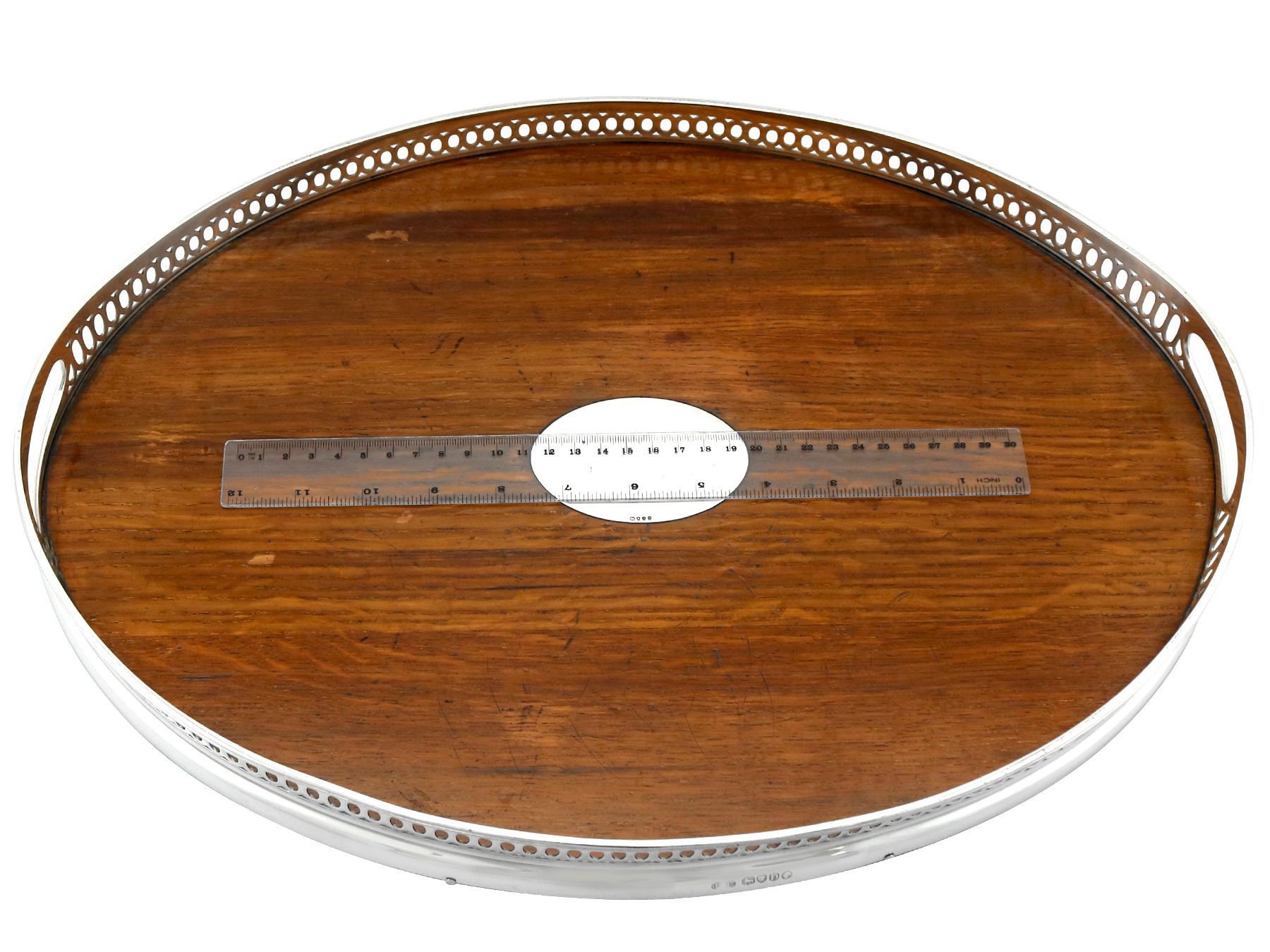 Sterling Silver and Oak Wood Galleried Tray - Antique Victorian
