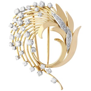 1950s Vintage 2.65 ct Diamond and 18ct Yellow Gold Brooch
