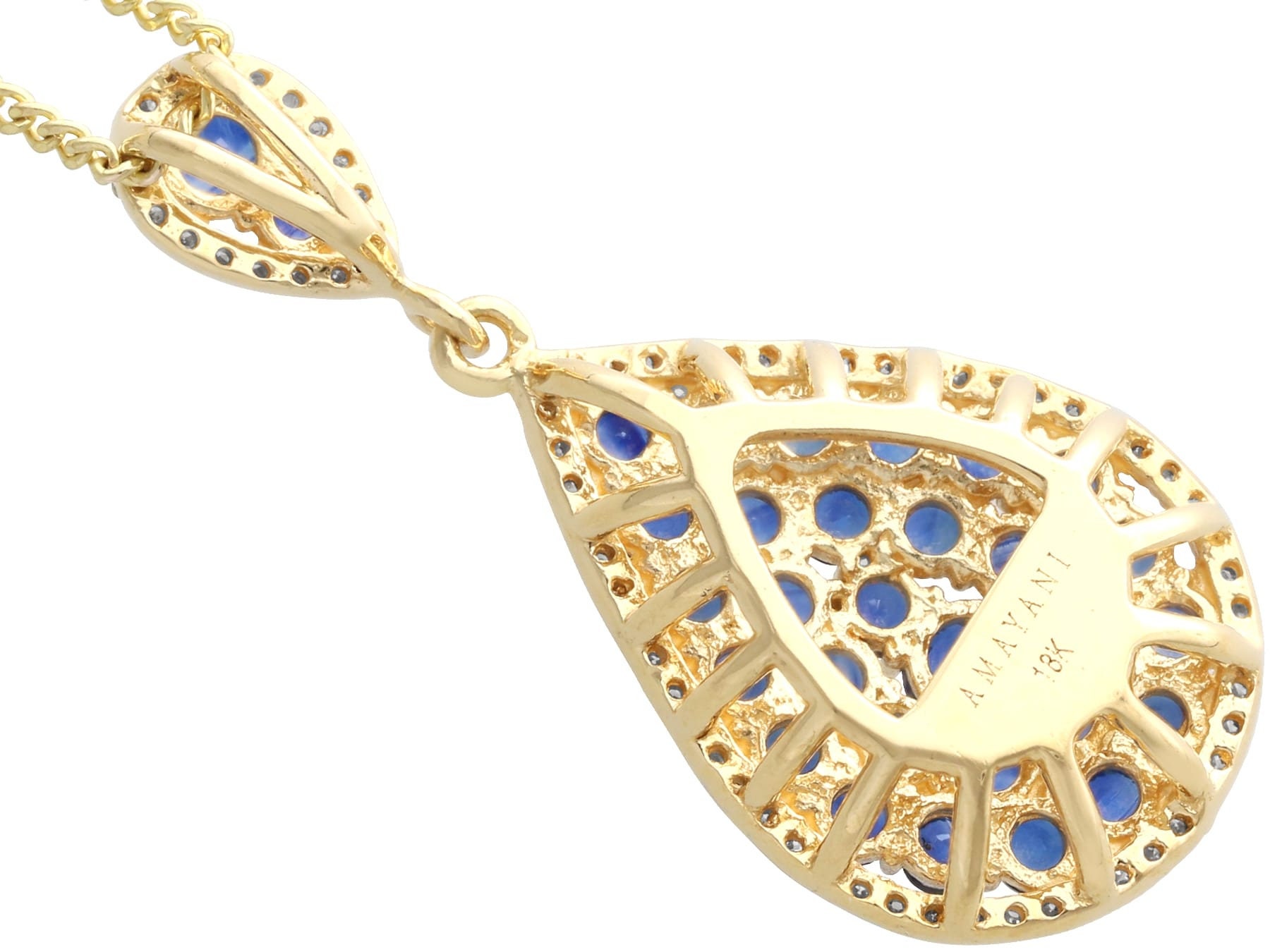 Pendentif Ancien En Or Avec Diamant Et Saphir - Chaîne Incluse - Espagne XXe Siècle
