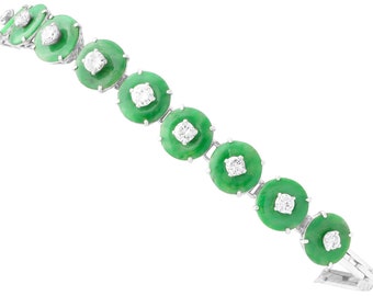 6.90ct Jadeite and 0.98ct Diamond, Platinum Bracelet - Antique Circa 1935