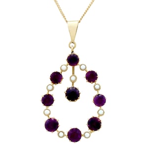 Antique Victorian 4.12ct Amethyst Pendant with Pearl in 15k Yellow Gold