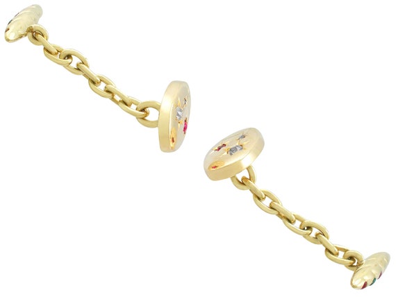 Antique 14k Yellow Gold Cufflinks: Ruby, Emerald … - image 3