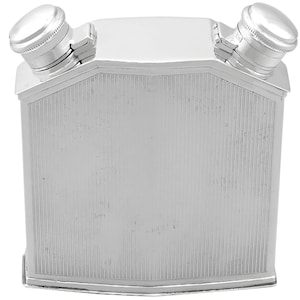 Sterling Silver Double Radiator Hip Flask - Antique George V (1928)
