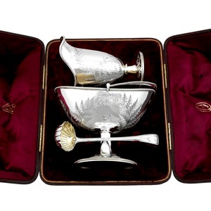 Antico set vittoriano in argento sterling con crema e zucchero (1870)
