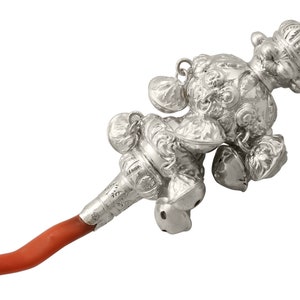 Sterling Silver and Coral Combination Whistle and Rattle - Antique Victorian (1855)