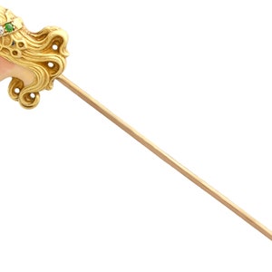 Diamond and Peridot, Enamel and 14ct Yellow Gold Pin Brooch - Art Nouveau - Antique Circa 1895