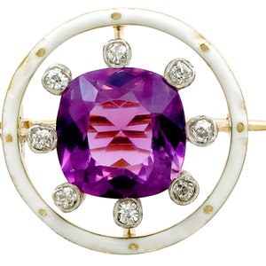 Antique 2.26ct Amethyst and 0.16ct Diamond, 18k Yellow Gold Brooch