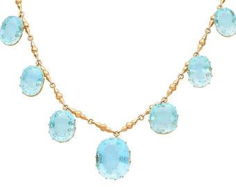 Antique 104.26ct Aquamarine and 18k Rose Gold Necklace