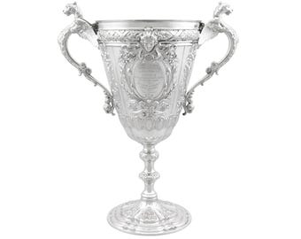 Copa de presentación victoriana antigua de plata de ley (1873)
