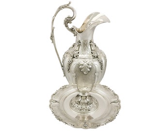 Italian Silver Wine Ewer and Presentation Plate - Vintage Circa 1950