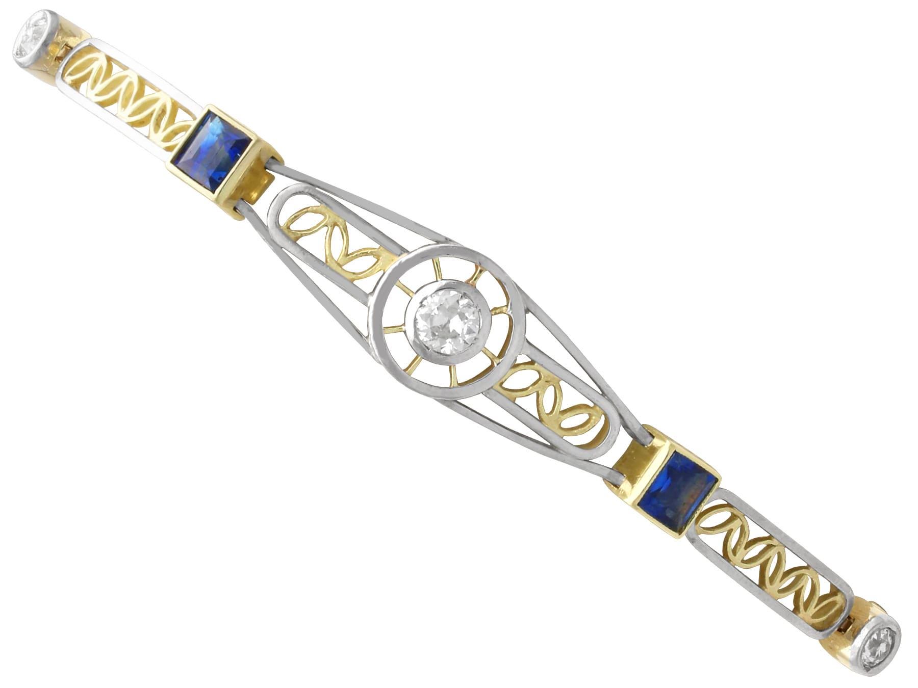 Antique Sapphire and Diamond Bracelet: 18k Yellow Gold, Platinum