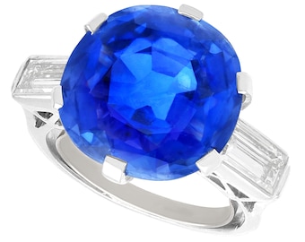 8.89ct Ceylon Sapphire and 0.82ct Diamond, Platinum Cocktail Ring - Vintage French Circa 1940