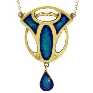 Antique Art Nouveau Enamel Pendant in 18ct Yellow Gold Circa 1910