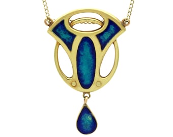 Antique Art Nouveau Enamel Pendant in 18ct Yellow Gold Circa 1910