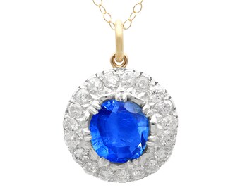 Antieke 3,58 kt ceylon saffier en 2,02 kt diamant, 15 kt geelgouden hanger, circa 1900