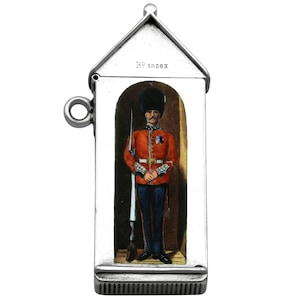 Antique Victorian Sterling Silver and Enamel Sentry Vesta Case (1886)