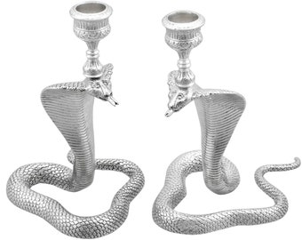Scottish Sterling Silver Snake Candlesticks - Antique Victorian (1899)