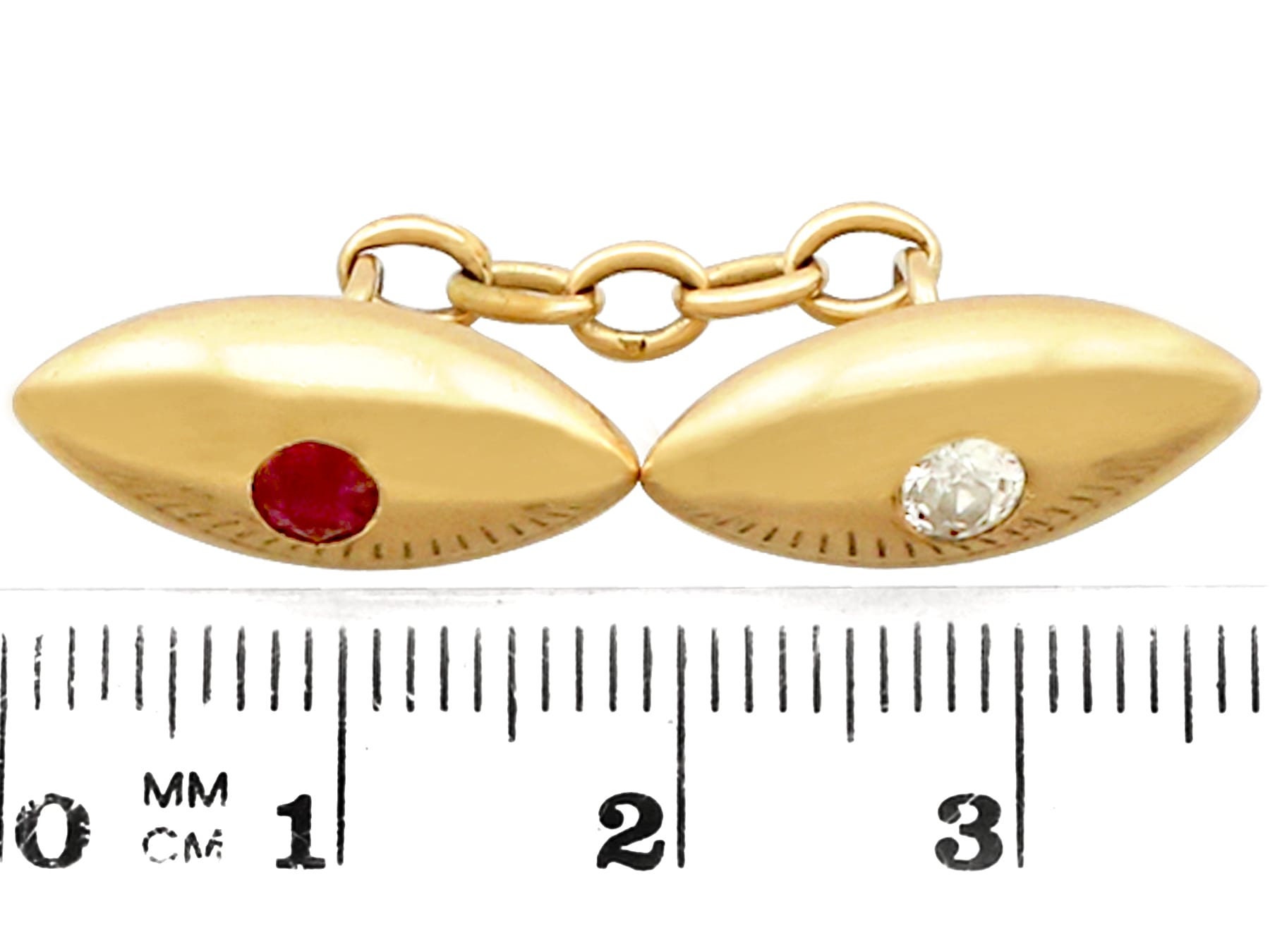 Boutons De Manchette Anciens En Or 10 Carats - Serti Diamants, Rubis, émeraude - O.C. Tanneur Rétro