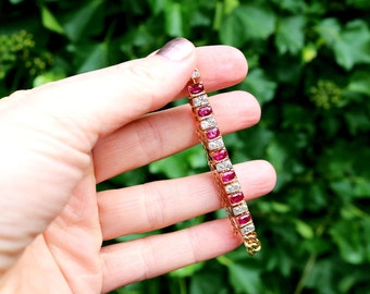Antique 3.30ct Ruby and 1ct Diamond, 18k Yellow Gold Line