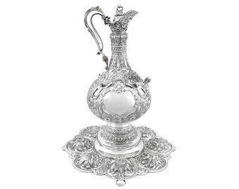 Sterling Silver Armada Jug and Stand - Antique Victorian