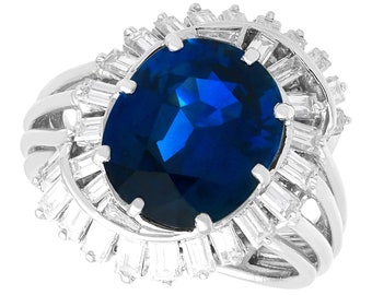 7.93ct Sapphire and 1.95ct Diamond, Platinum Dress Ring - Vintage Circa 1950