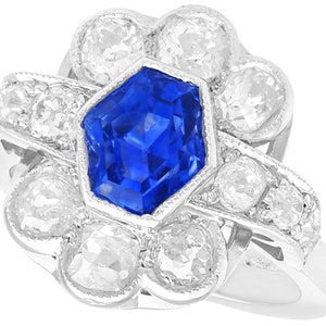 2.56ct Ceylon Sapphire and 2.66ct Diamond, Platinum Cluster Ring - Antique Circa 1935