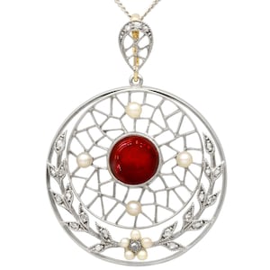 1.74ct Garnet and 0.17 ct Diamond, Pearl and 12ct Yellow Gold Pendant - Antique Circa 1900