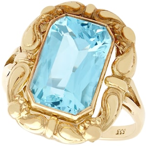 Antique German 4.10ct Aquamarine and 8k Yellow Gold Dress Ring