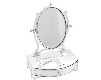 Edwardian Sterling Silver Dressing Table Cheval Mirror and Jewellery Box